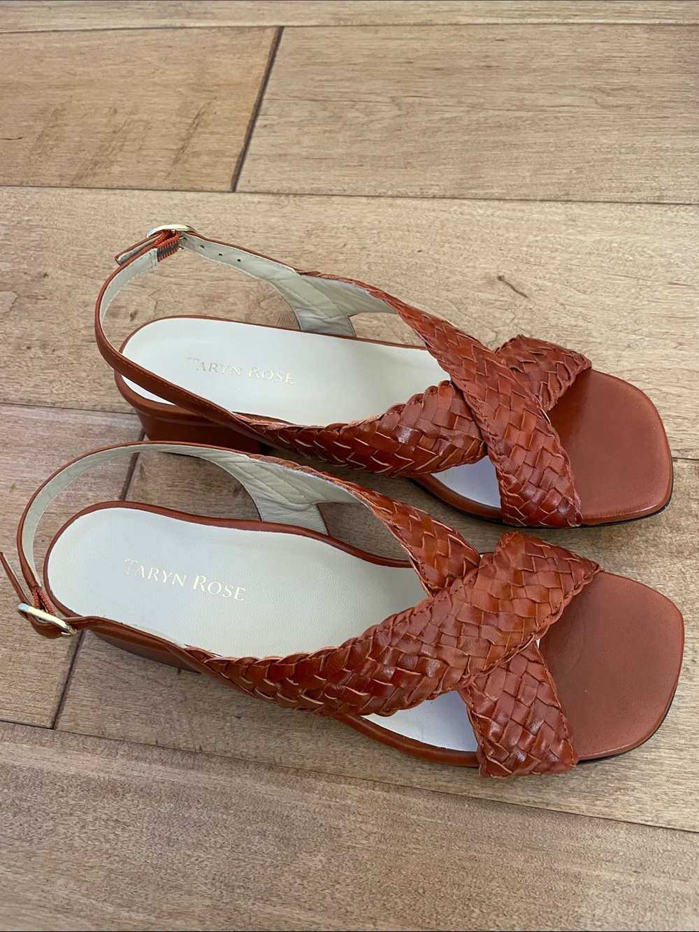 Taryn Rose Chestnut Braided Leather Slingback Sandals - Picture 2 of 8